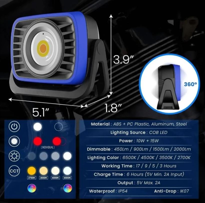 مصباح LED مغناطيسي محمول CPL-T05 من Toby's