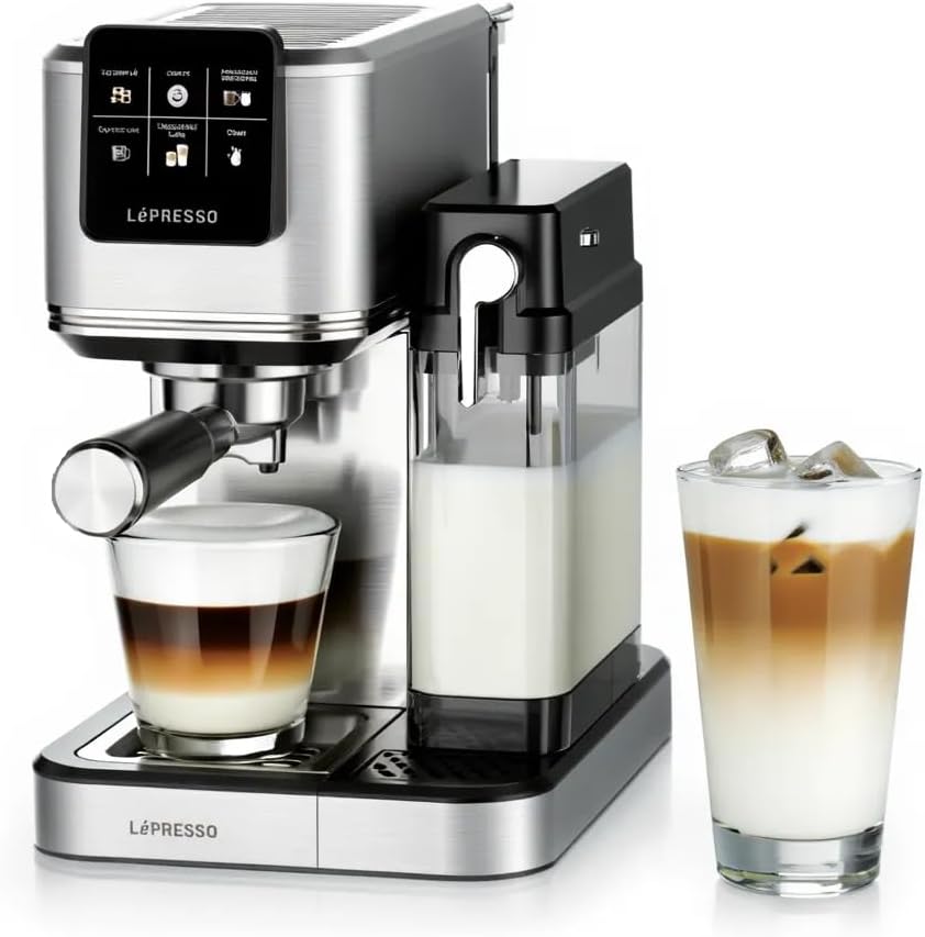 ماكينة تحضير القهوة LePresso مع خافق حليب مدمج، وصانعة قهوة ساخنة وباردة