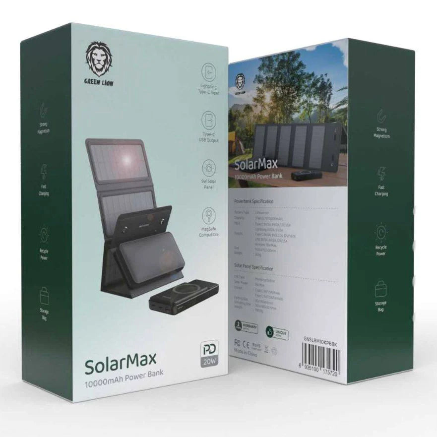 باور بنك سعة 10000 مللي امبير بقوة 20 وات مع قابلية الشحن بالطاقة الشمسية من Green Lion
