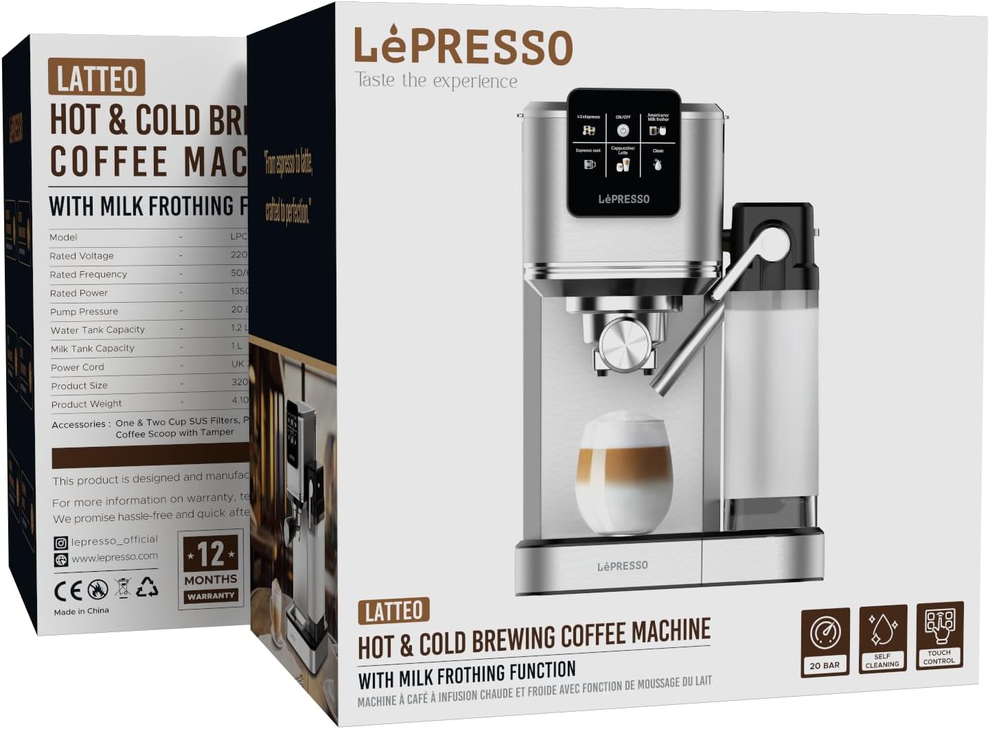 ماكينة تحضير القهوة LePresso مع خافق حليب مدمج، وصانعة قهوة ساخنة وباردة