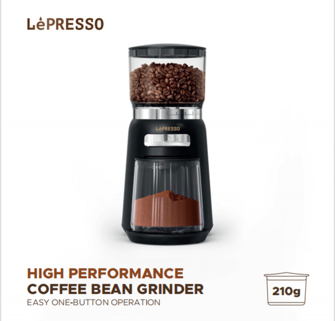 جهاز طحن القهوة عالي الاداء سعة ٢١٠ جرام  من LEPRESSO