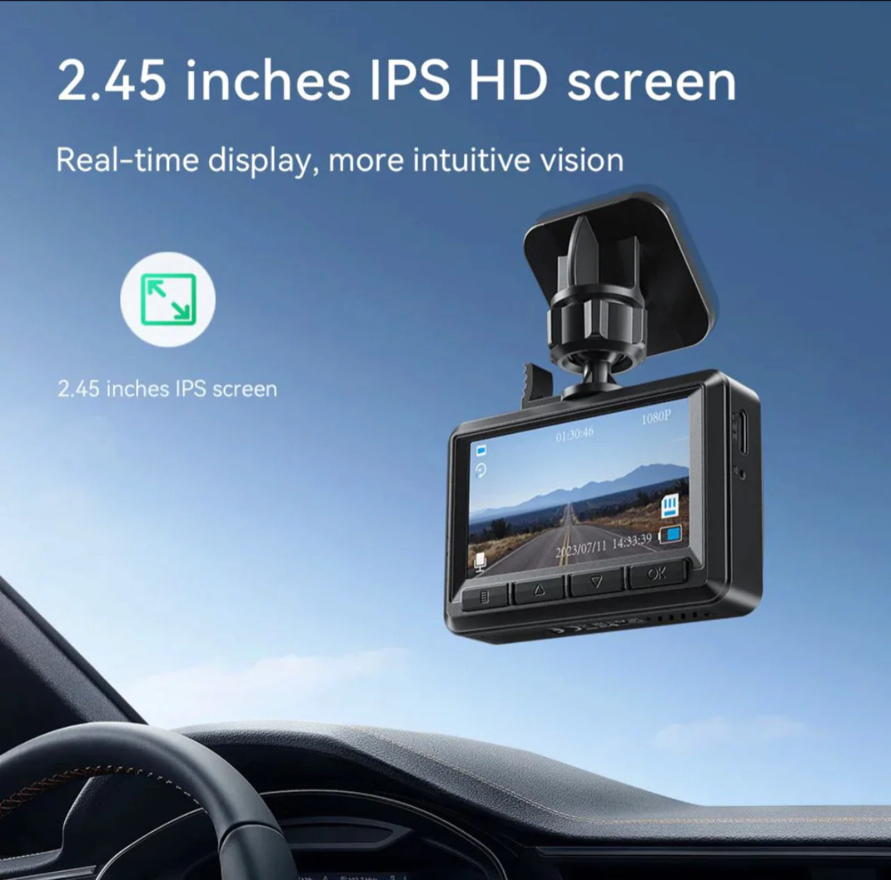 Hoco داش كام السيارة المزدوج 1080 بكسل مع شاشة عرض + كاميرا الرؤية الخلفية DV3