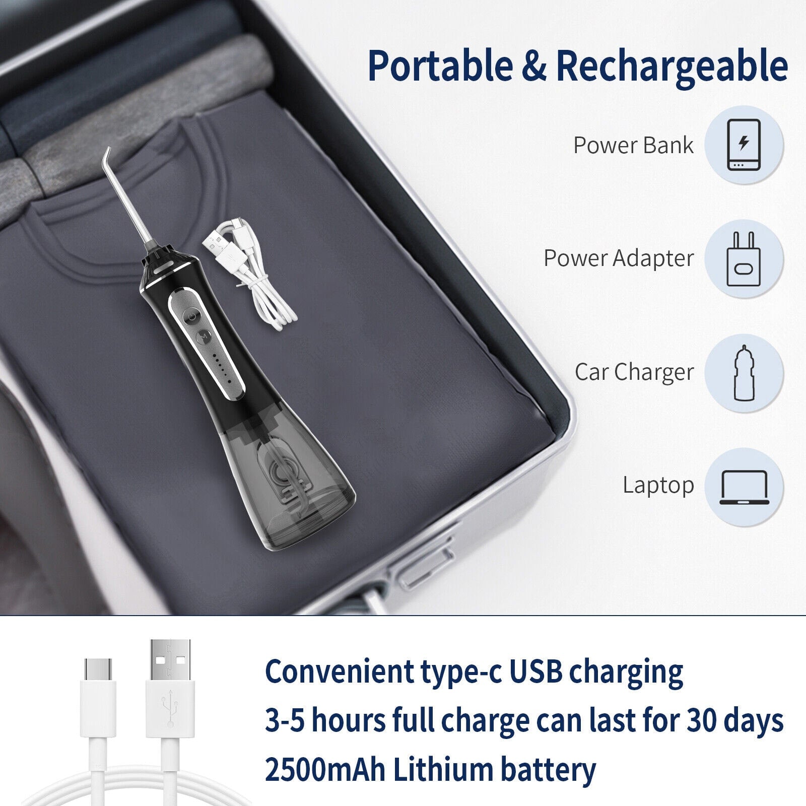 جهاز تنظيف الأسنان بالماء المحمول عن طريق الفم مع 5 أوضاع وسعة بطارية كبيرة عالية التردد-بي 11