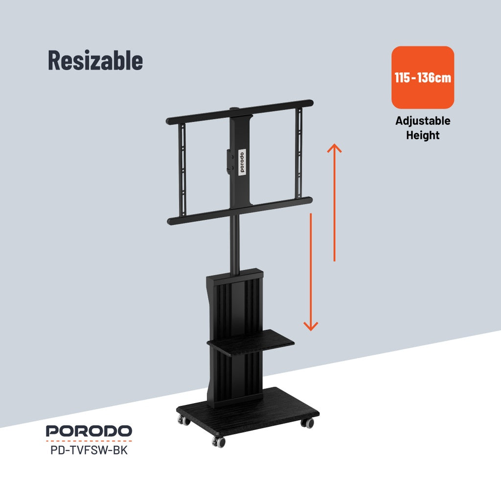 حامل تلفزيون أرضي من بورودو بعجلات مقاس 32-75 بوصة